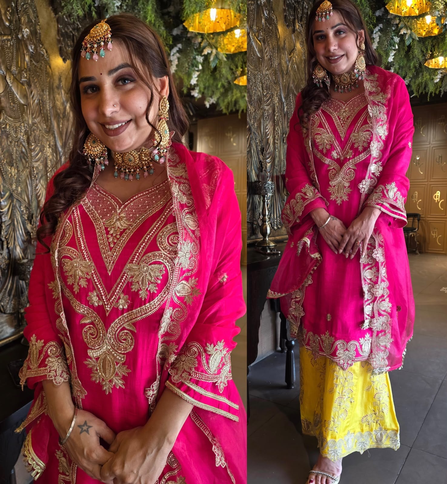 Rani Pink & Yellow Festive Sharara Set