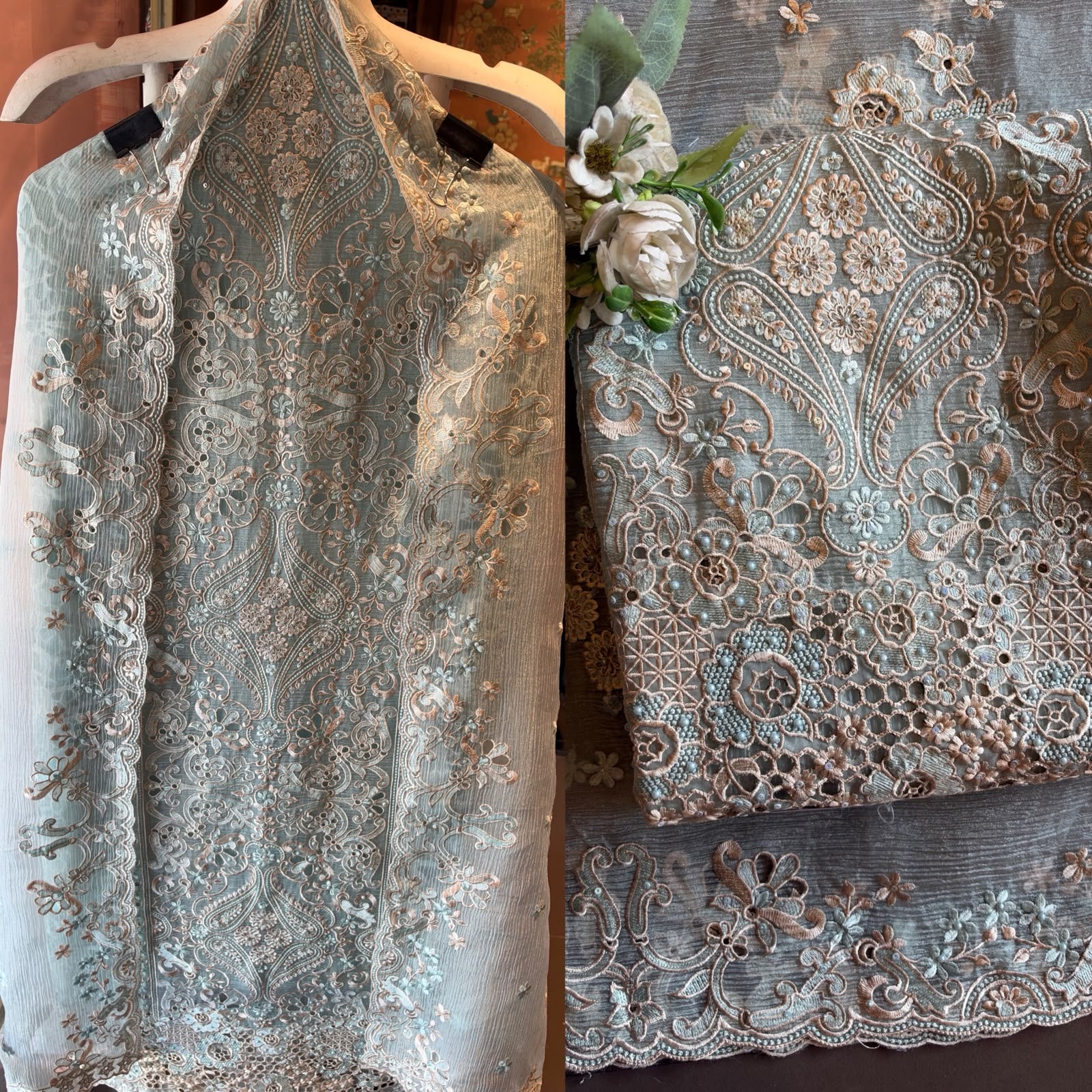 Pakistani cutwork Embroidered Suit Set