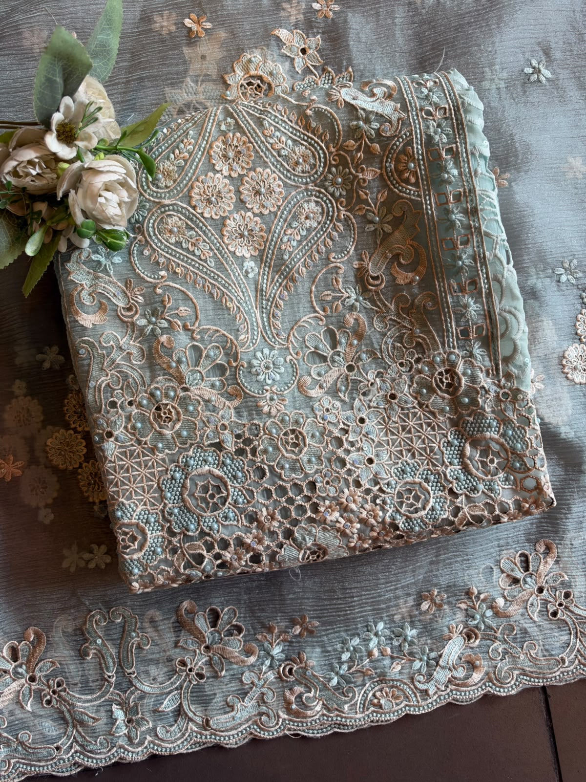 Pakistani cutwork Embroidered Suit Set