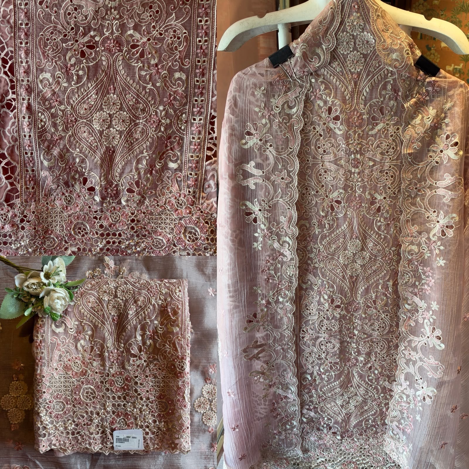 Pakistani cutwork Embroidered Suit Set