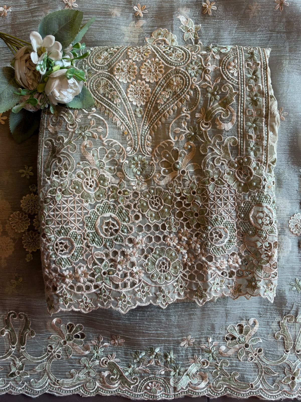 Pakistani cutwork Embroidered Suit Set