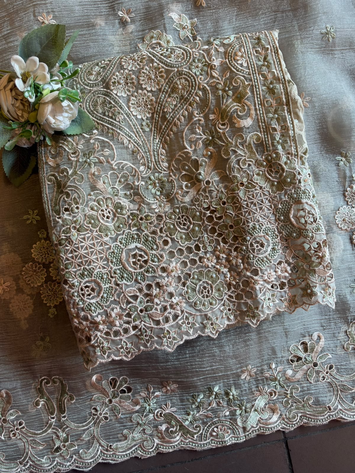 Pakistani cutwork Embroidered Suit Set