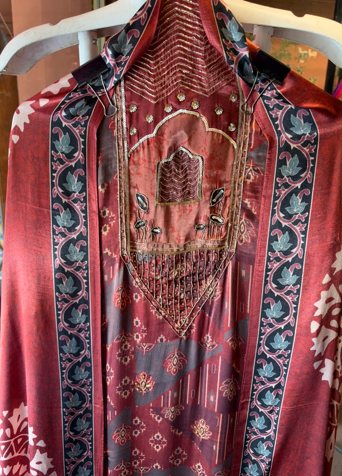 PURE GAJJI SILK AJRAKH PRINTED UNSTITCHED SUIT