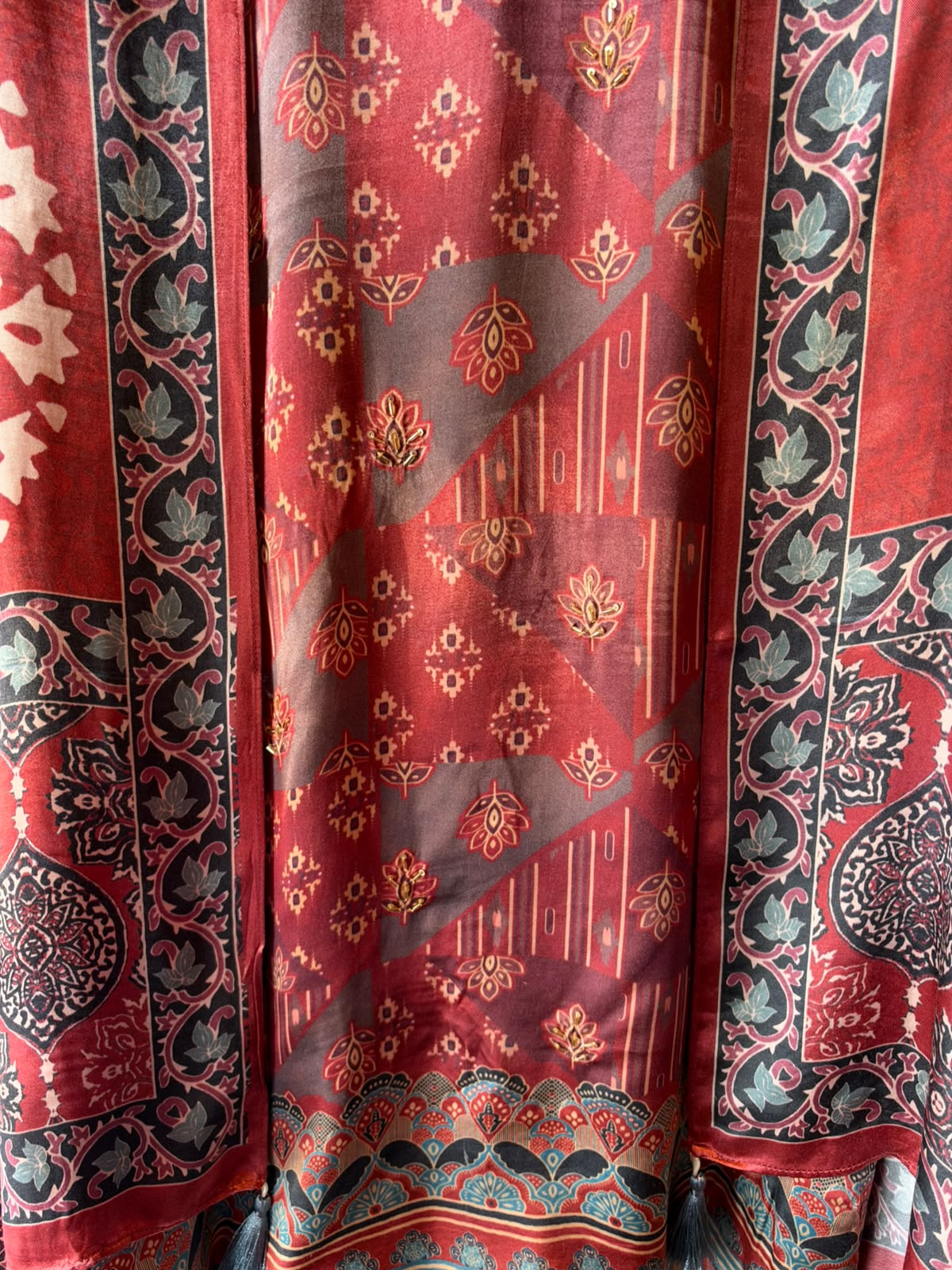 PURE GAJJI SILK AJRAKH PRINTED UNSTITCHED SUIT