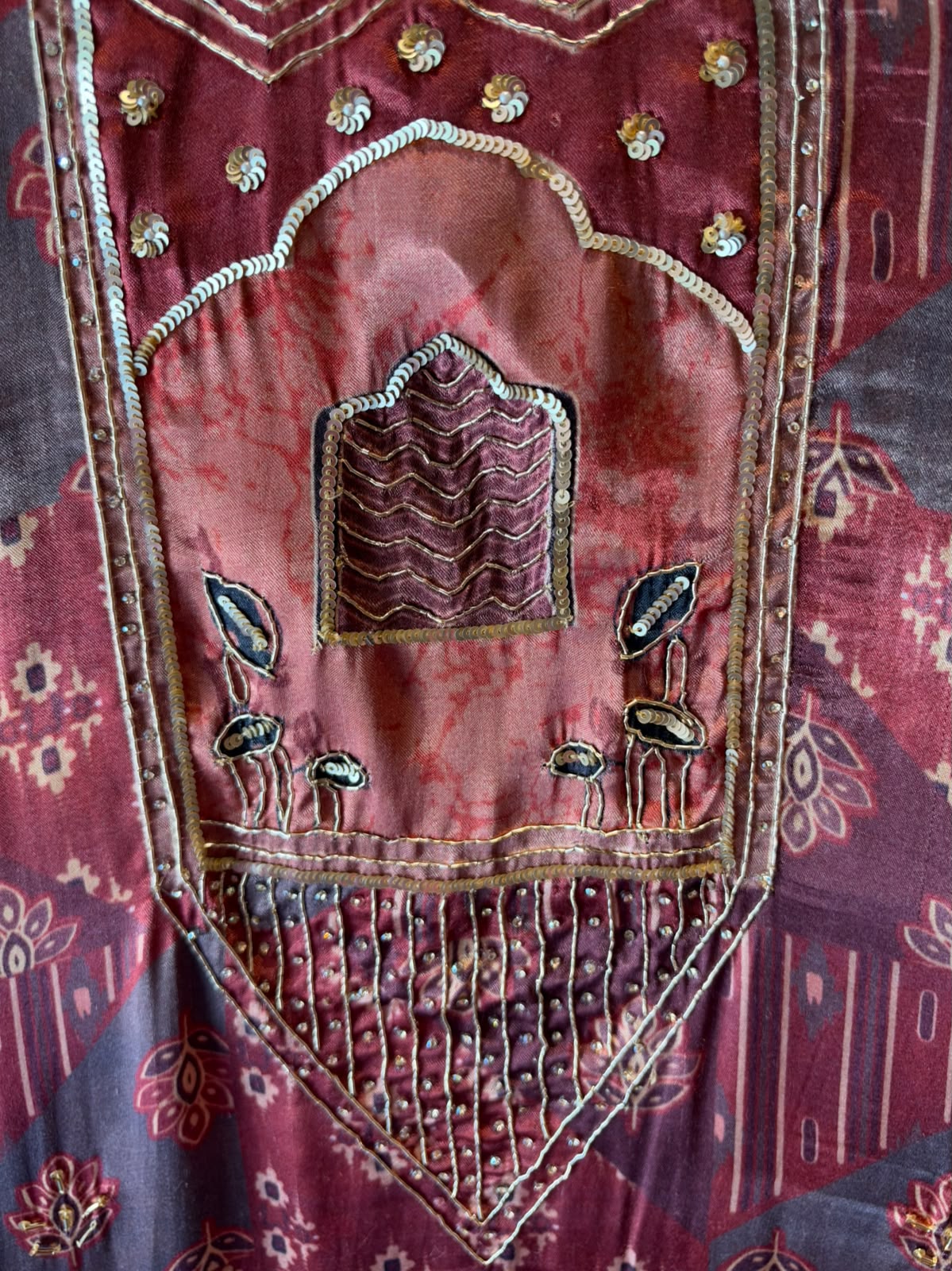 PURE GAJJI SILK AJRAKH PRINTED UNSTITCHED SUIT