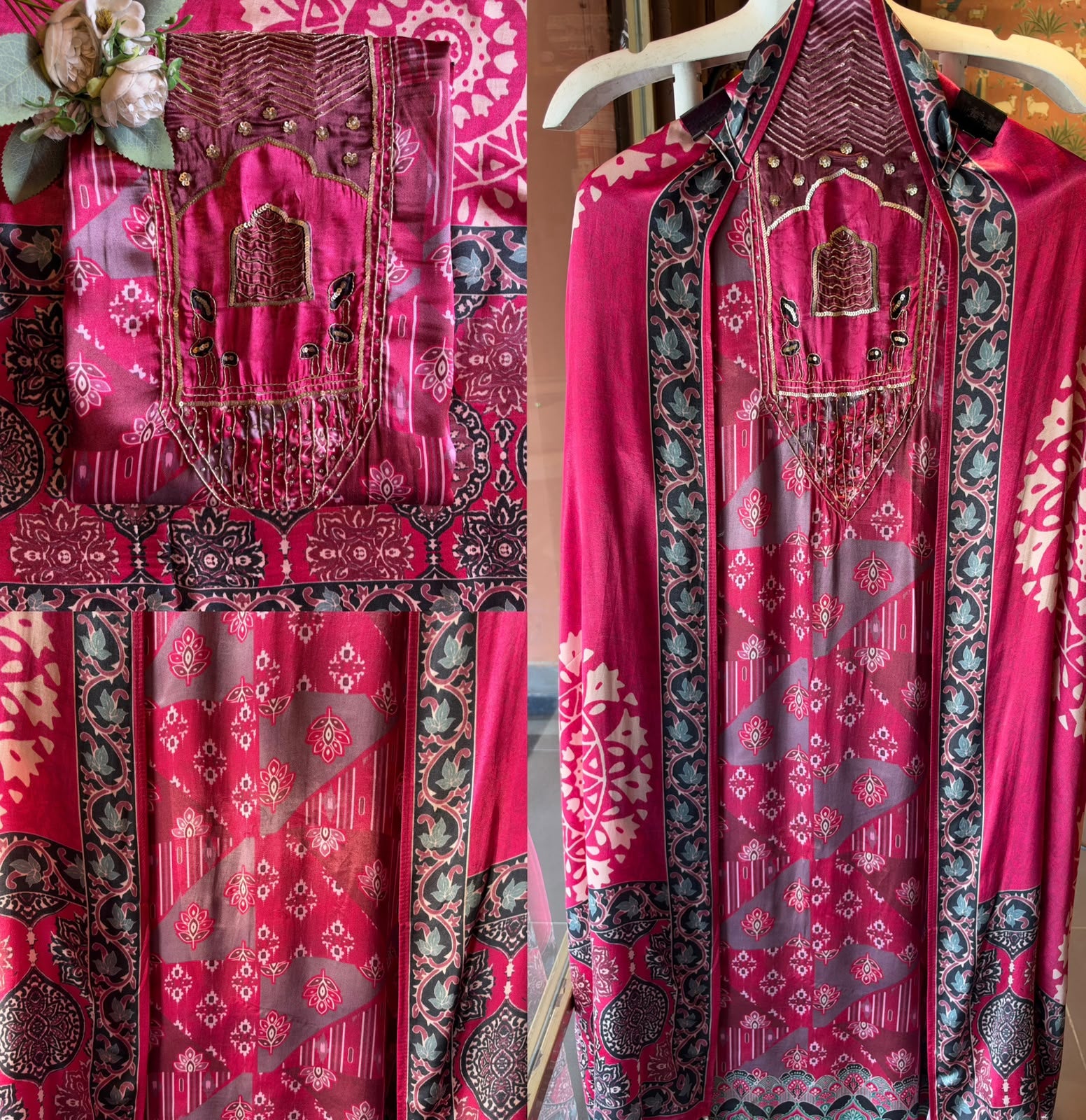 PURE GAJJI SILK AJRAKH PRINTED UNSTITCHED SUIT