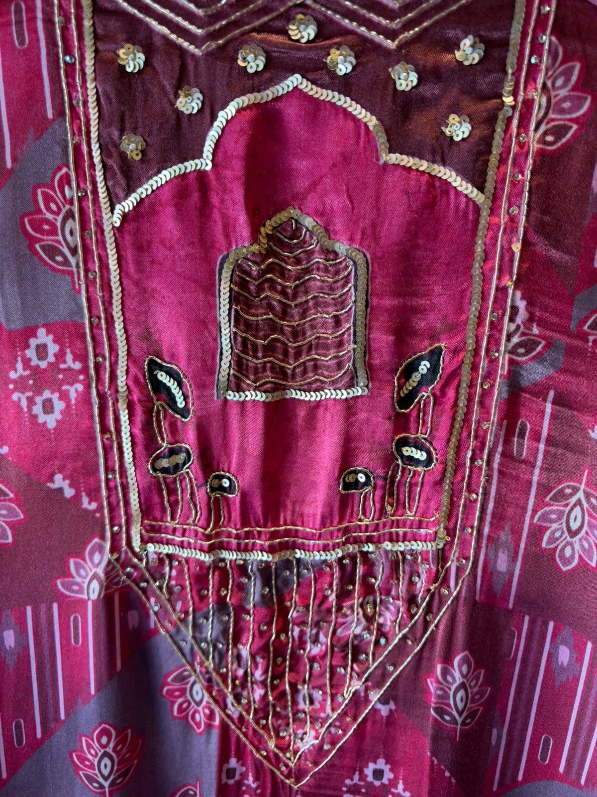 PURE GAJJI SILK AJRAKH PRINTED UNSTITCHED SUIT