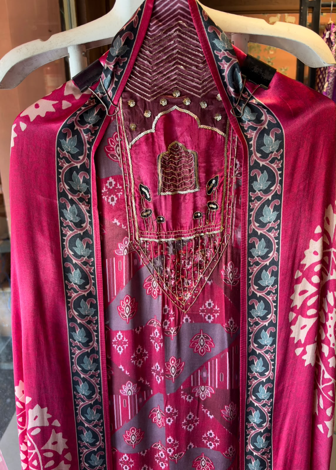 PURE GAJJI SILK AJRAKH PRINTED UNSTITCHED SUIT