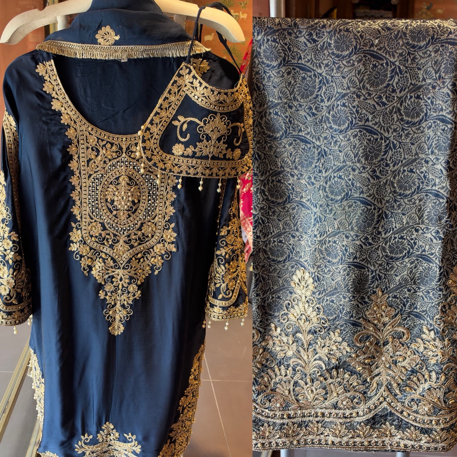 Embroidered designer Suit Set on PURE SATIN SILK