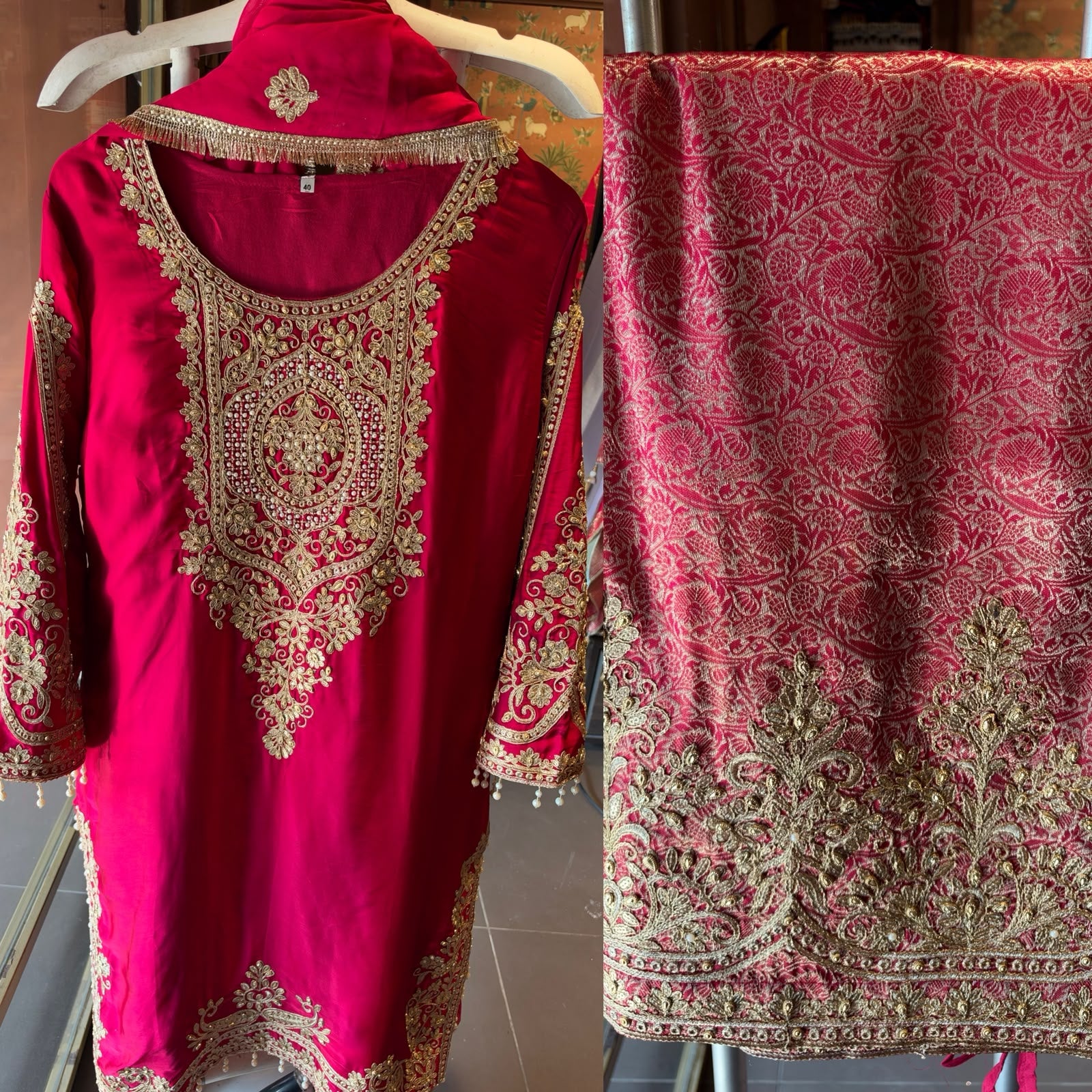 Embroidered designer Suit Set on PURE SATIN SILK
