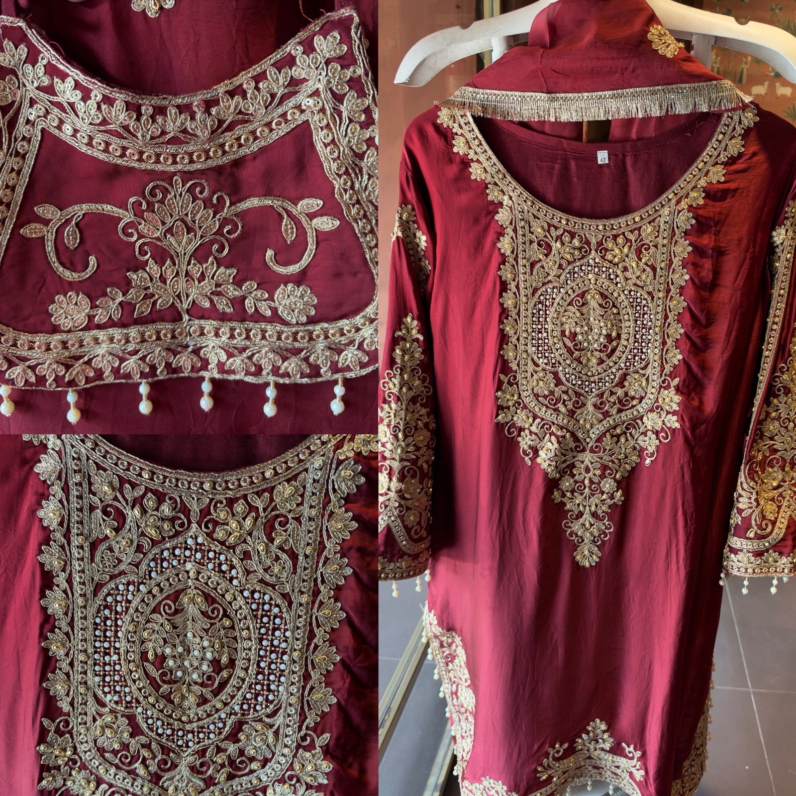 Embroidered designer Suit Set on PURE SATIN SILK