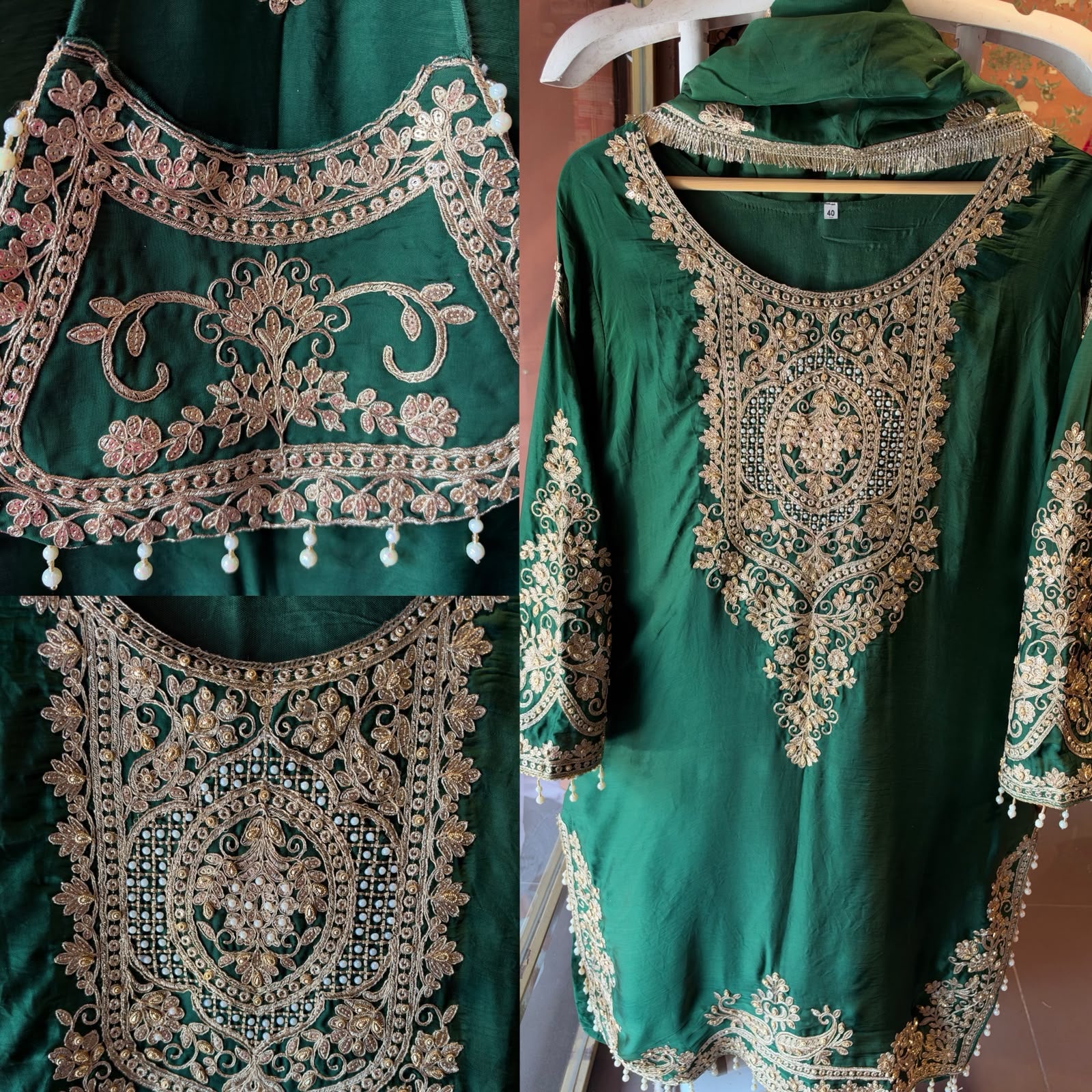 Embroidered designer Suit Set on PURE SATIN SILK