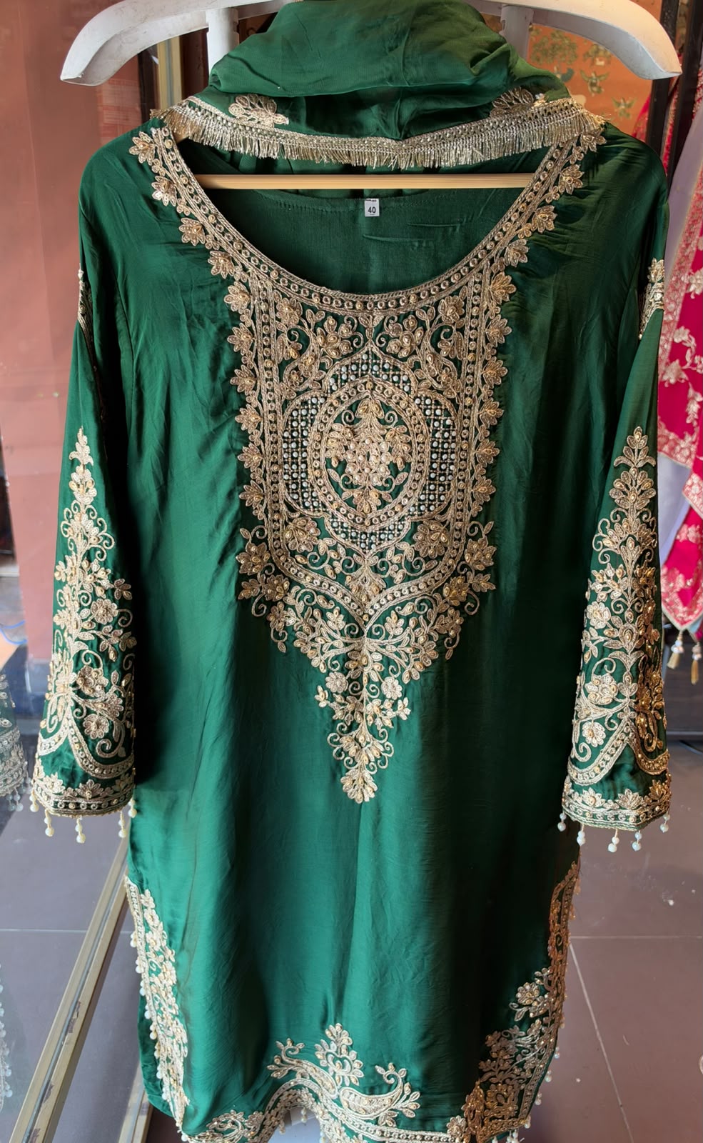 Embroidered designer Suit Set on PURE SATIN SILK