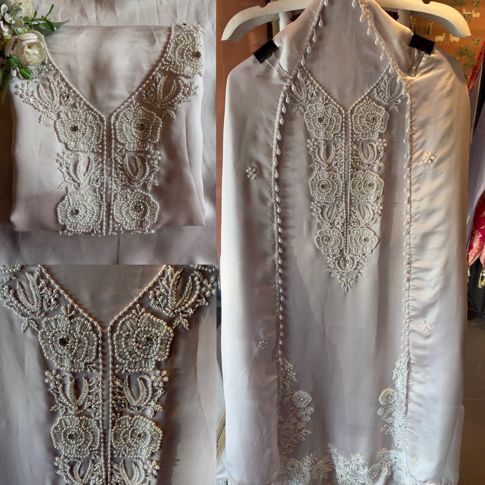 Pearl and beads Embroidered Suit Set