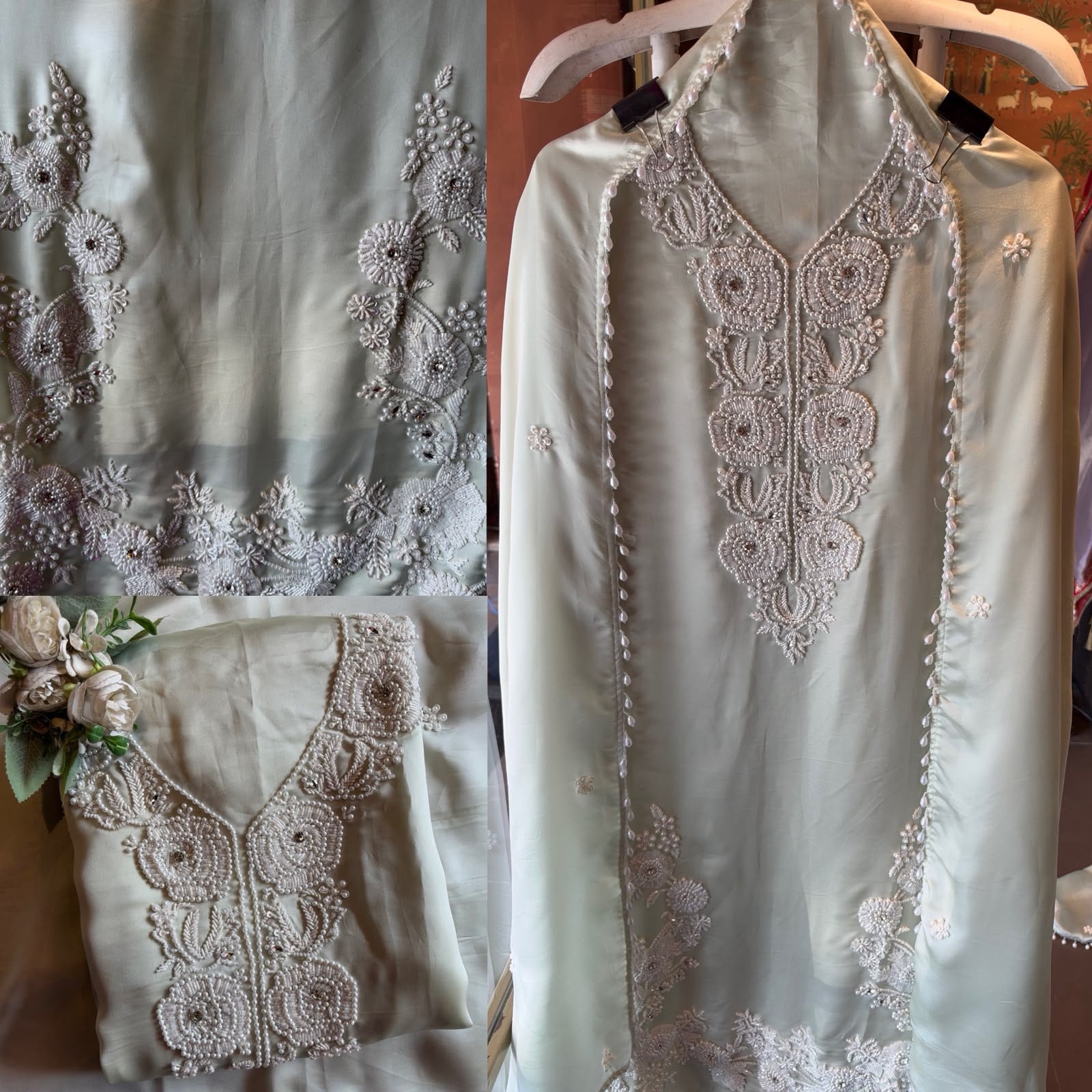 Pearl and beads Embroidered Suit Set