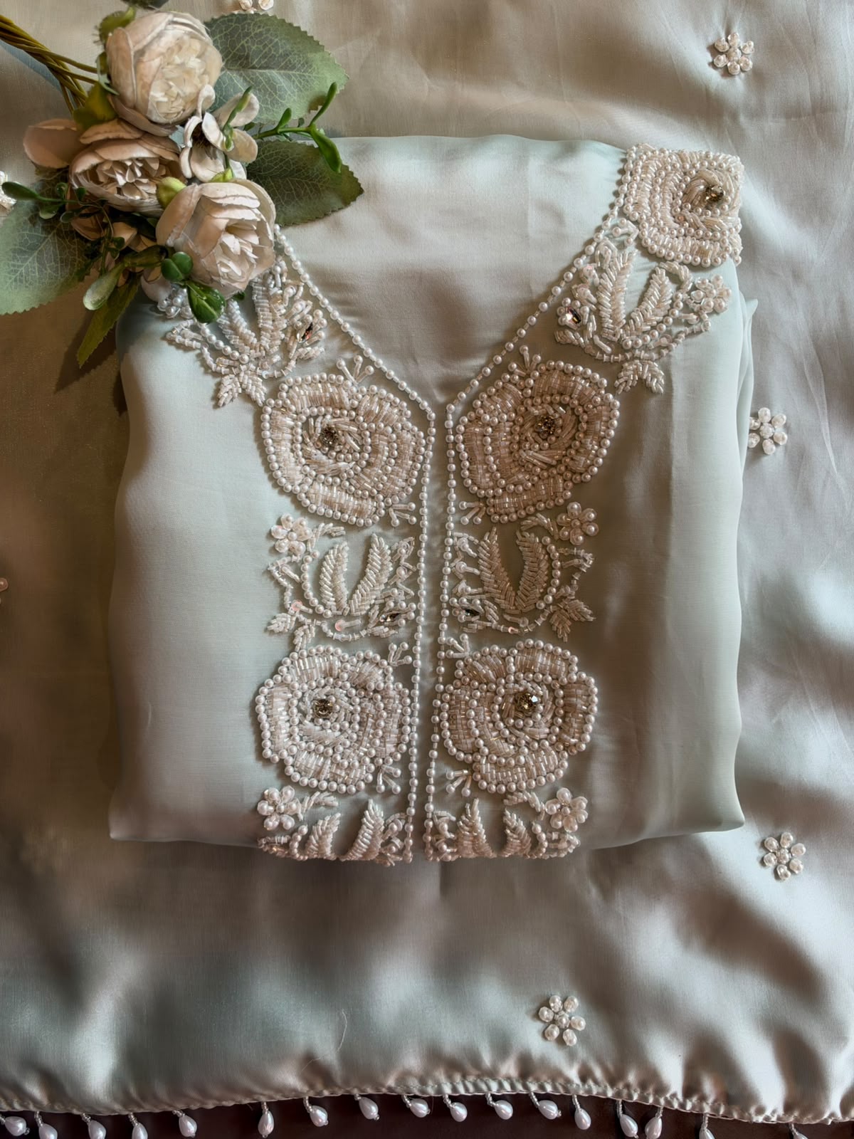 Pearl and beads Embroidered Suit Set