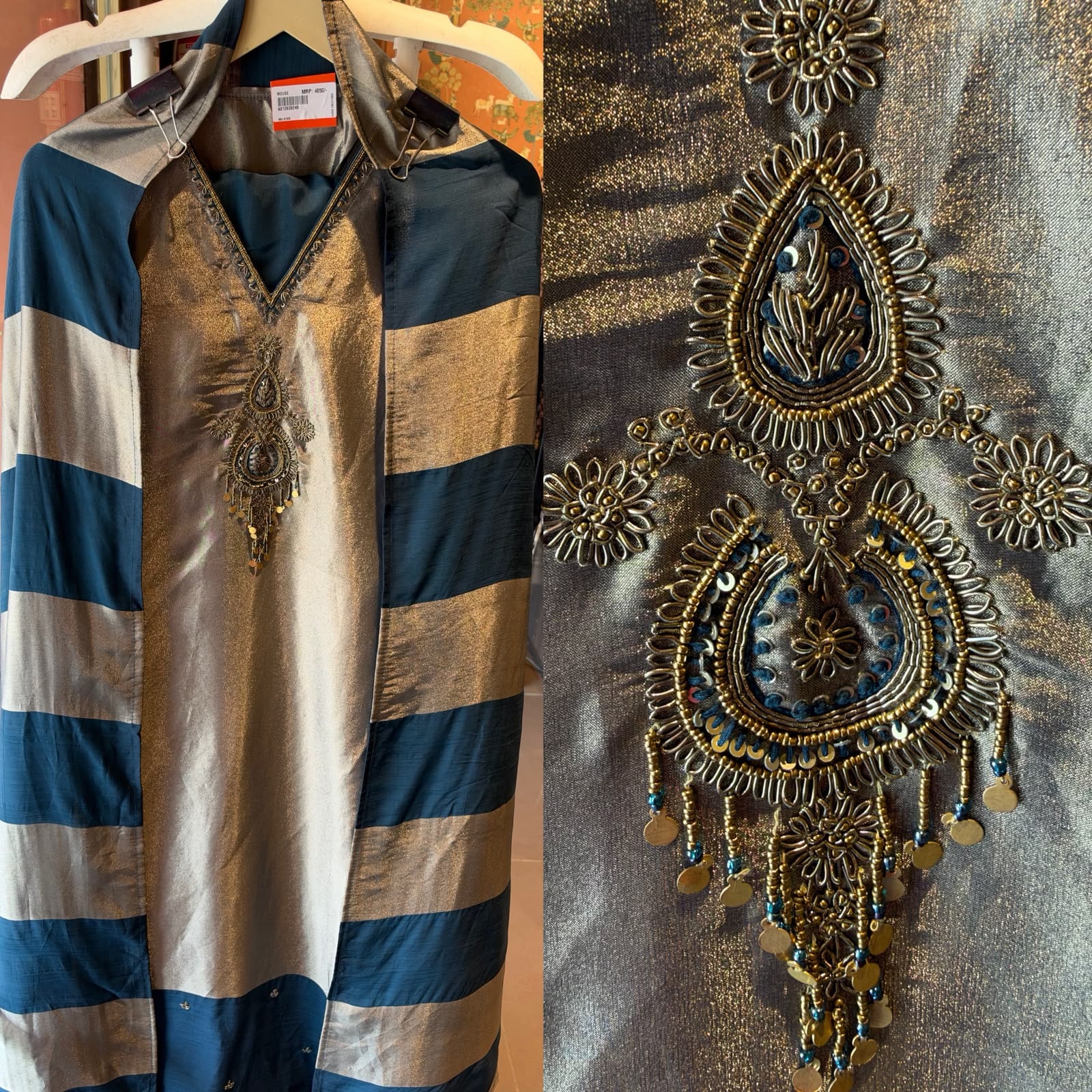 Metallic Gold & Teal Suit set with a luxurious sheen