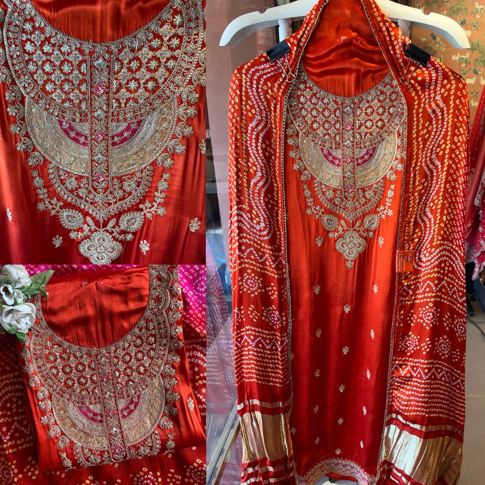 Gajji silk with ombré shading paired up with a bandhani dupatta