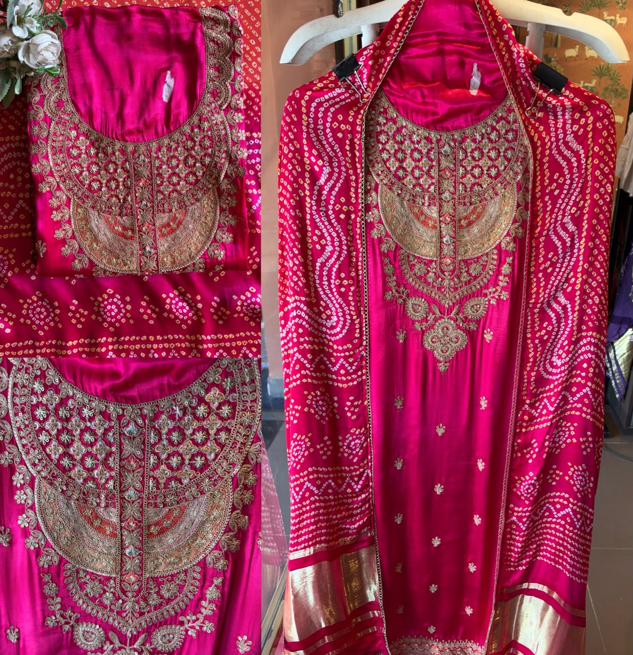 Gajji silk with ombré shading paired up with a bandhani dupatta
