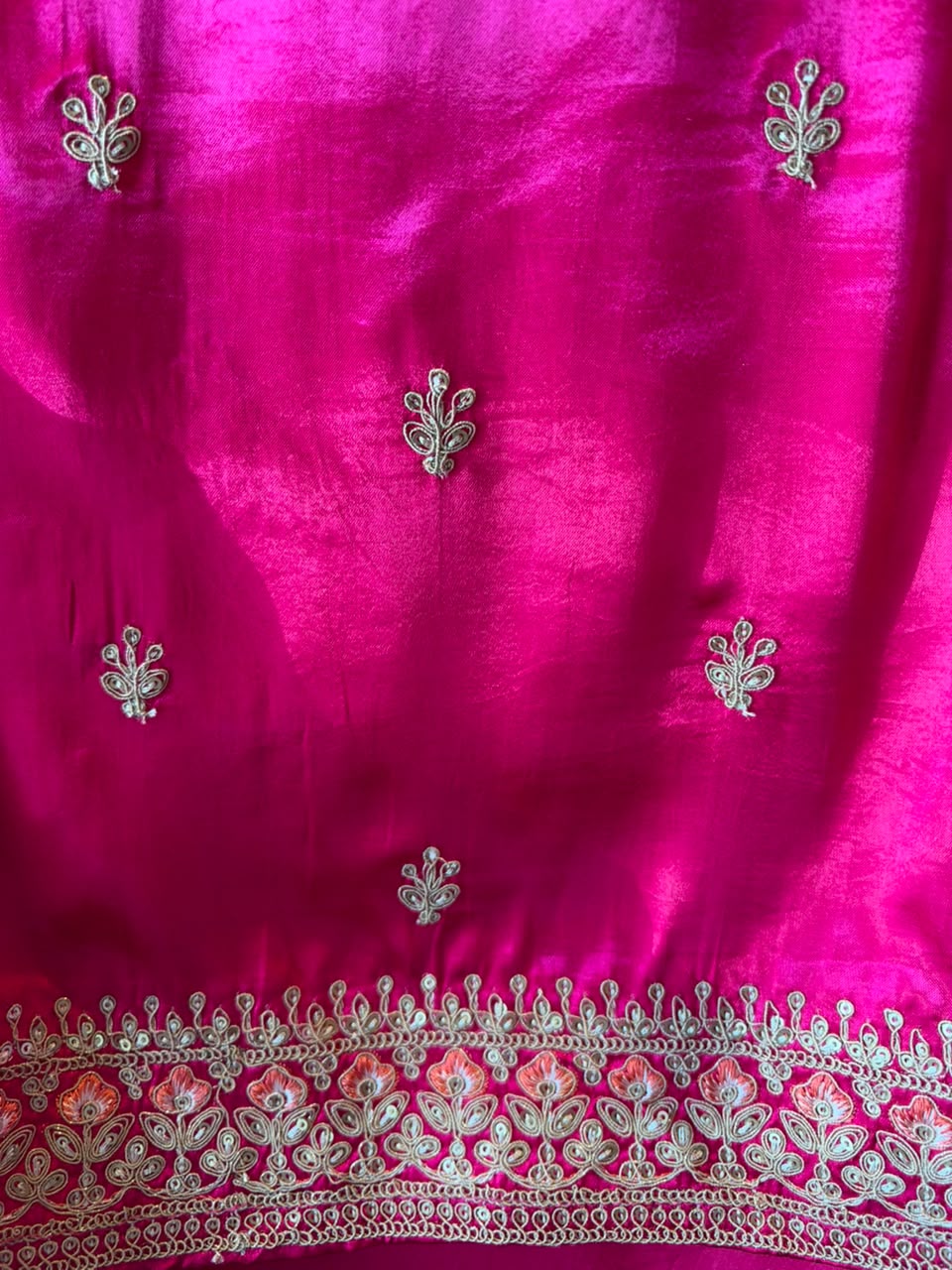 Gajji silk with ombré shading paired up with a bandhani dupatta
