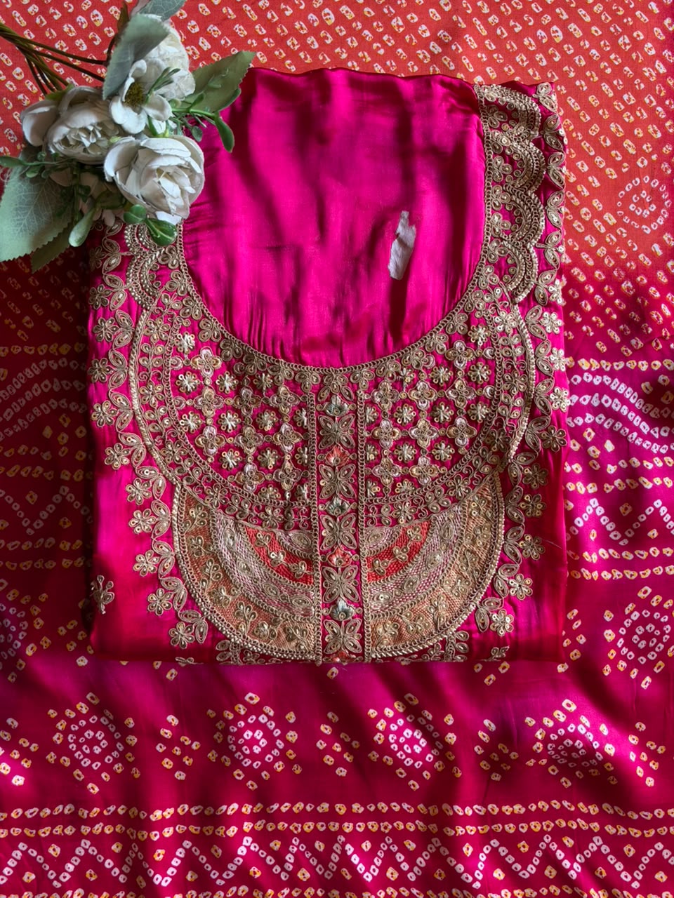 Gajji silk with ombré shading paired up with a bandhani dupatta