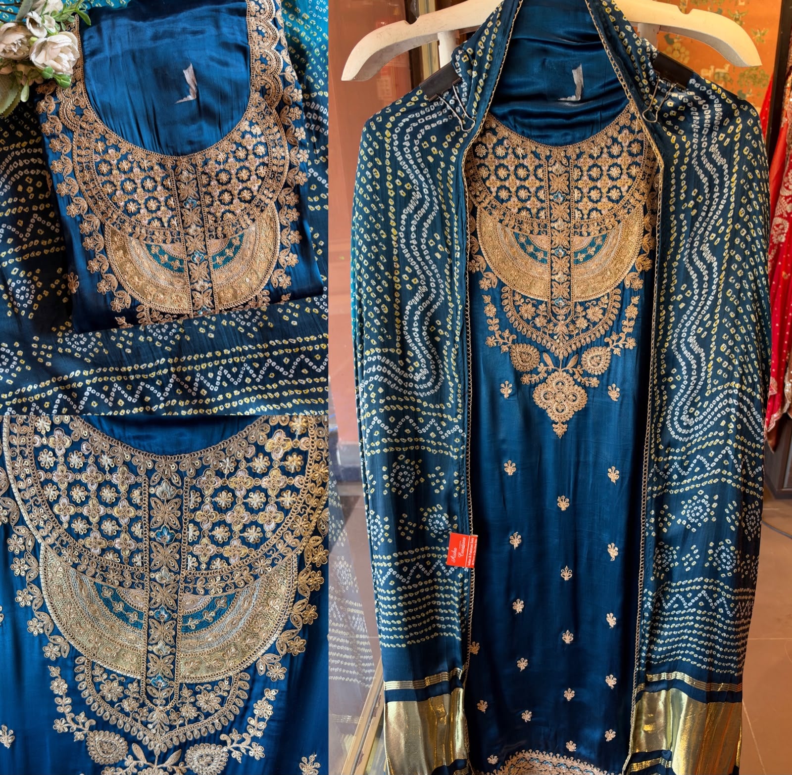 Gajji silk with ombré shading paired up with a bandhani dupatta
