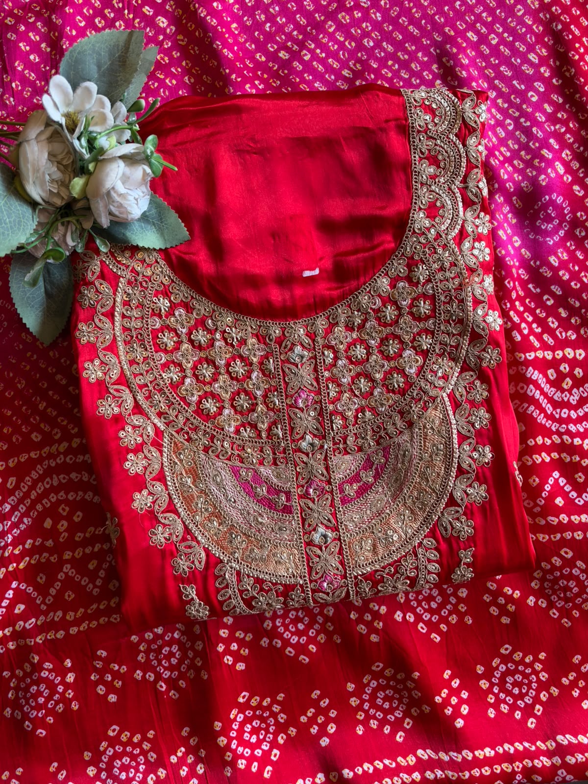 Gajji silk with ombré shading paired up with a bandhani dupatta