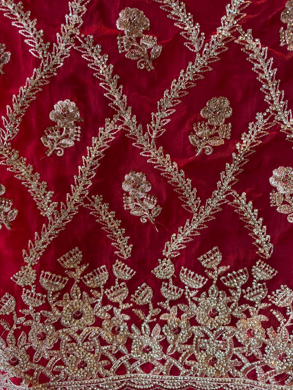 Ruby Red Embroidered Suit Set with stone work
