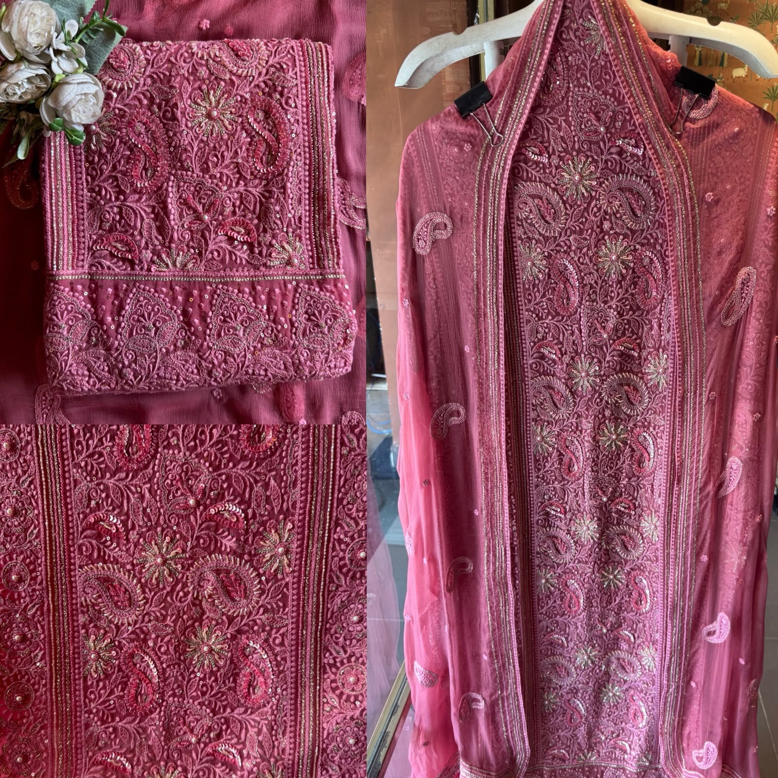 Pure Georgette Unstitched shirt heavily thread embroidered