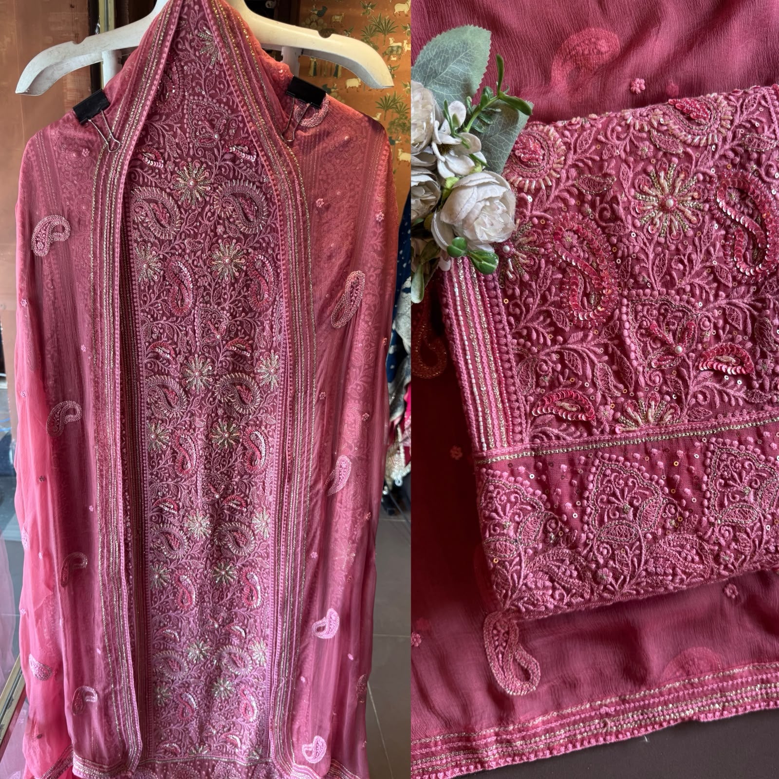 Pure Georgette Unstitched shirt heavily thread embroidered