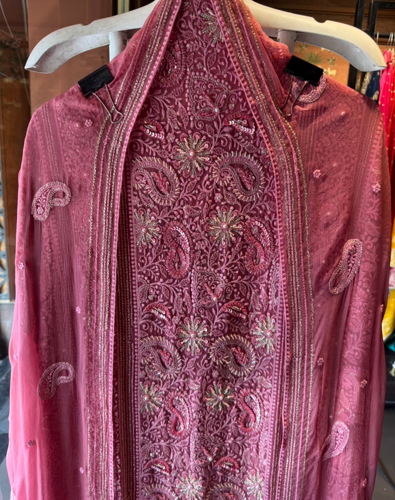 Pure Georgette Unstitched shirt heavily thread embroidered