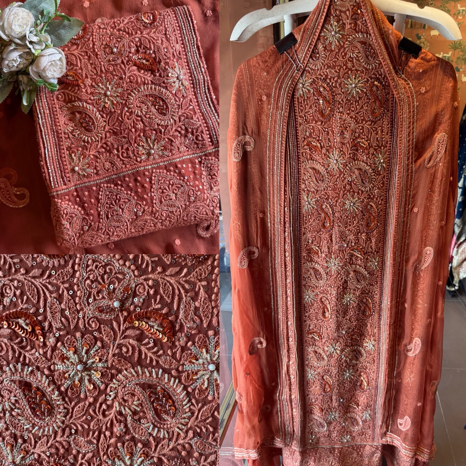 Pure Georgette Unstitched shirt heavily thread embroidered