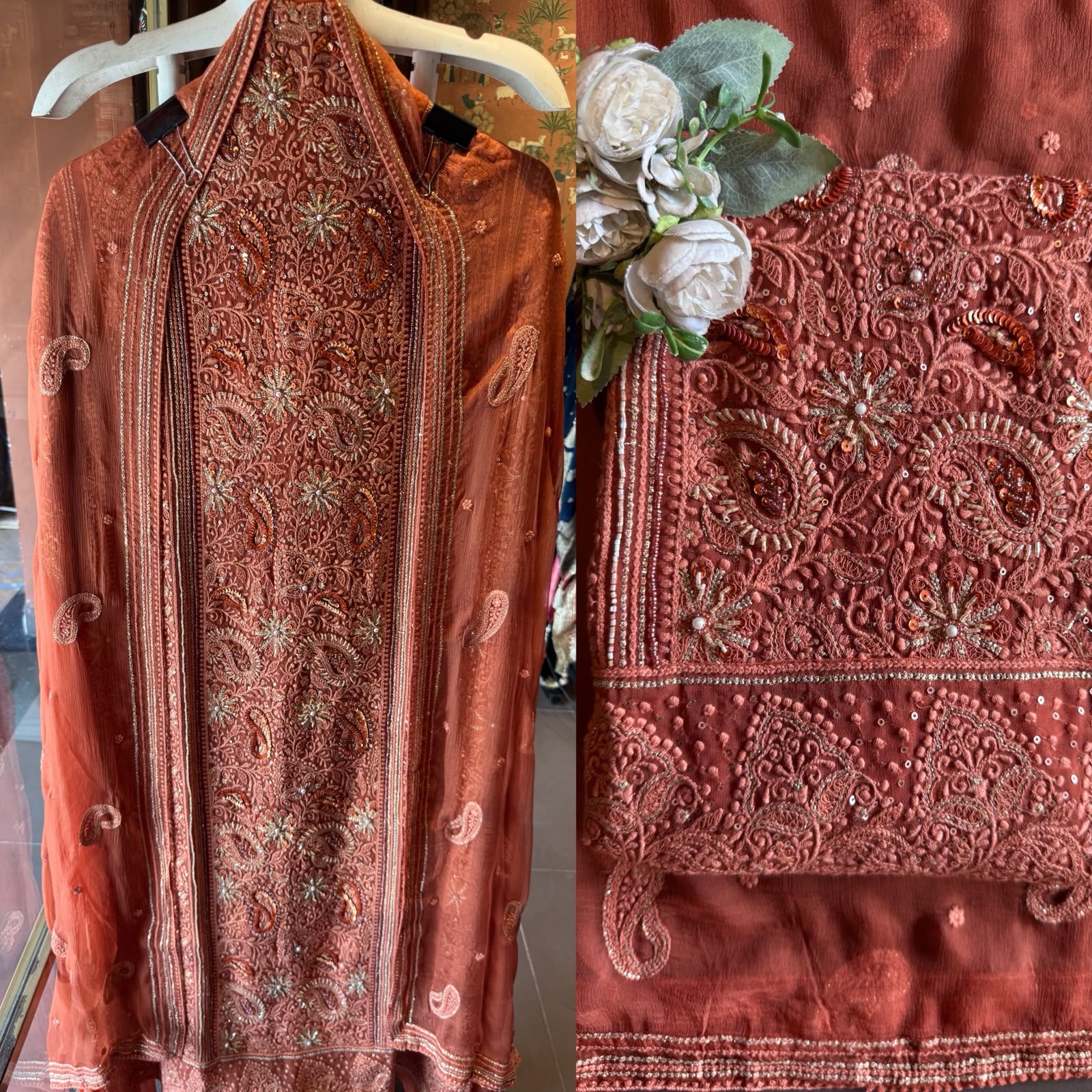 Pure Georgette Unstitched shirt heavily thread embroidered