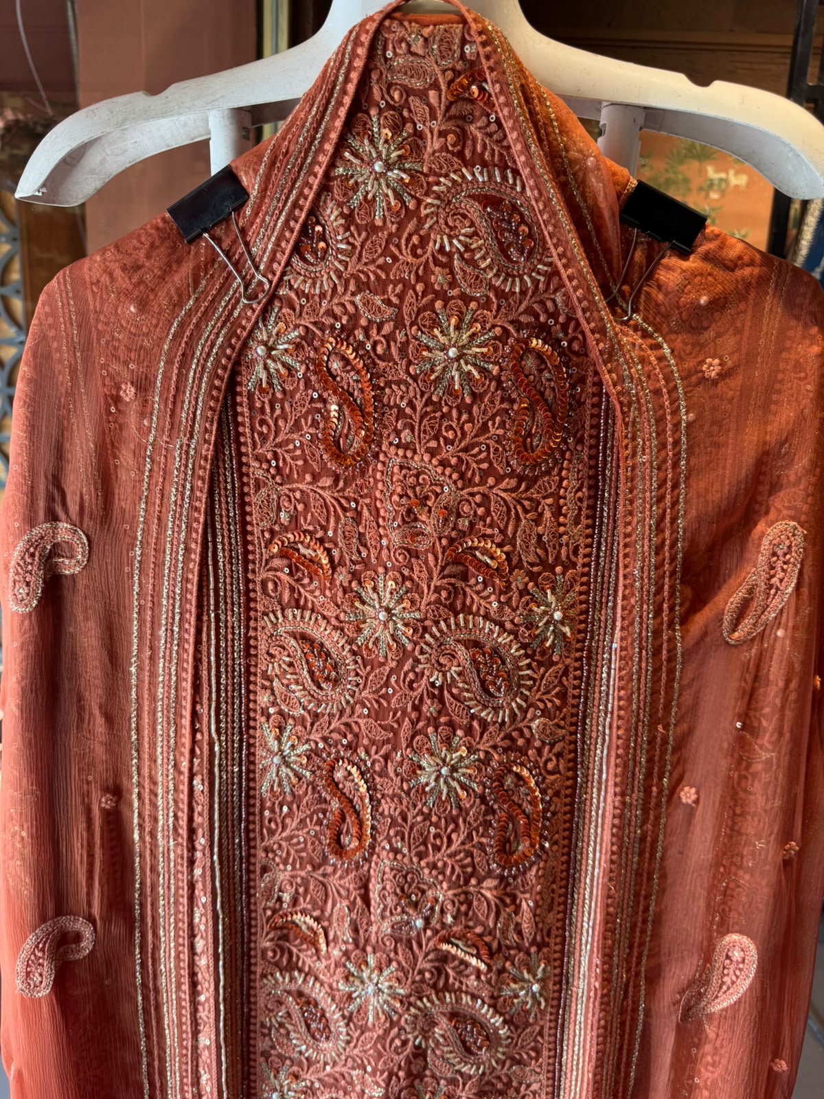Pure Georgette Unstitched shirt heavily thread embroidered