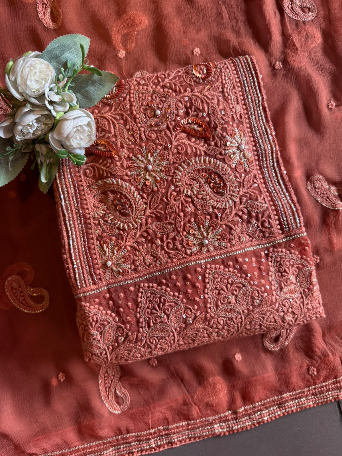 Pure Georgette Unstitched shirt heavily thread embroidered