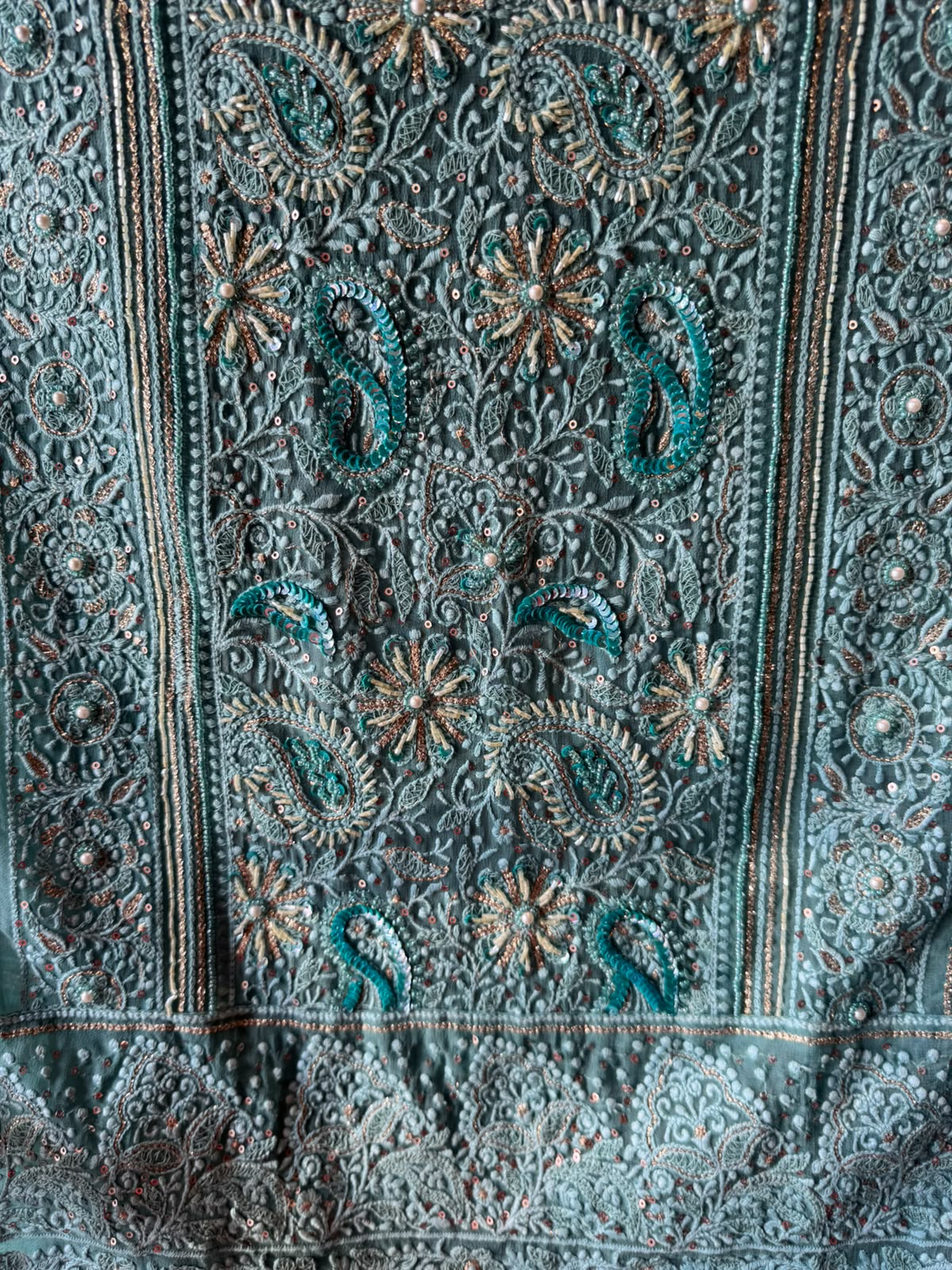 Pure Georgette Unstitched shirt heavily thread embroidered