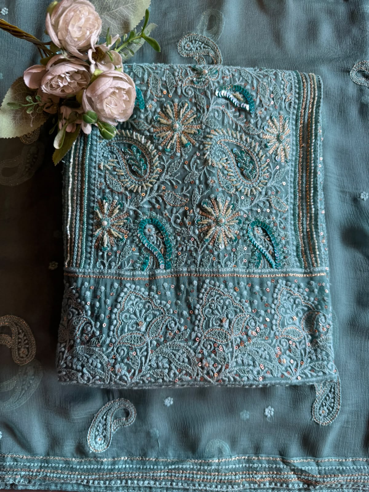 Pure Georgette Unstitched shirt heavily thread embroidered