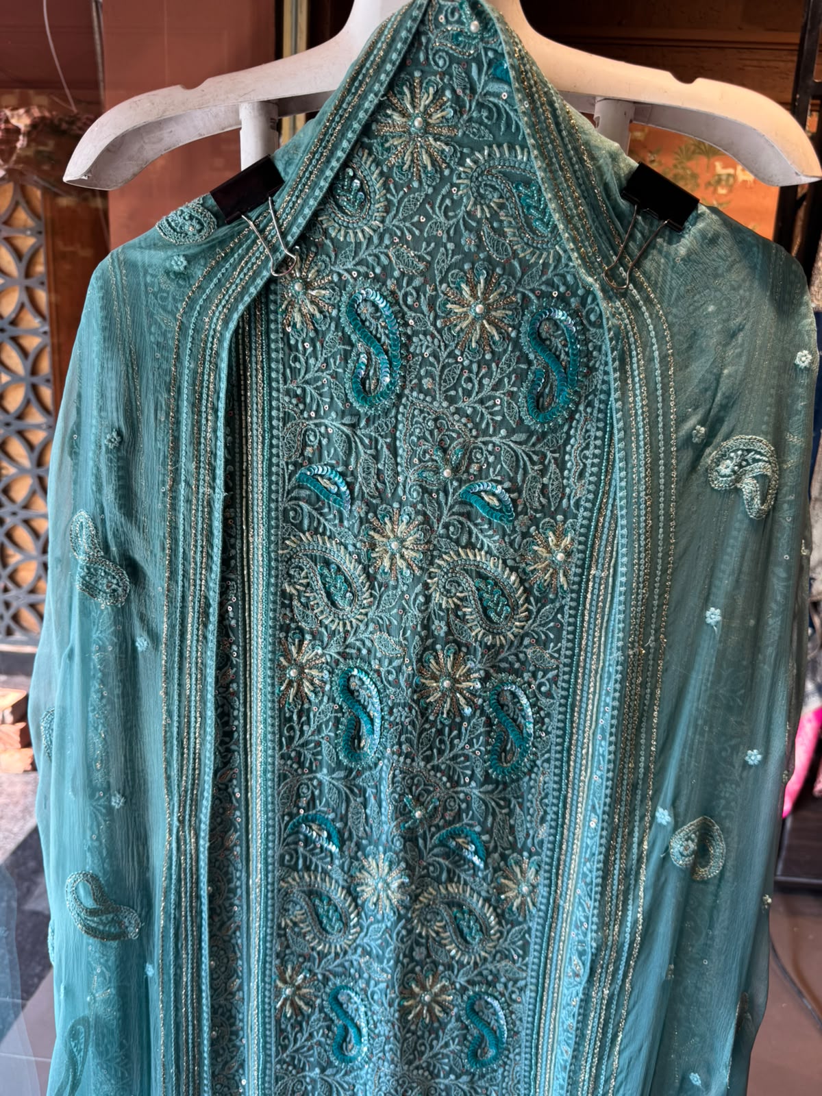 Pure Georgette Unstitched shirt heavily thread embroidered