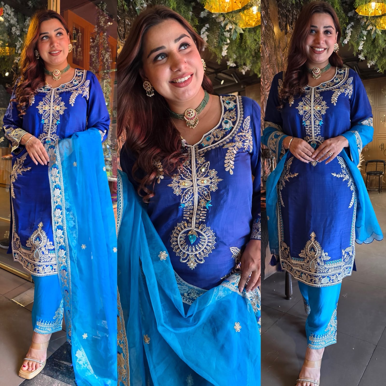 Royal Blue & Turquoise Embroidered Suit Set
