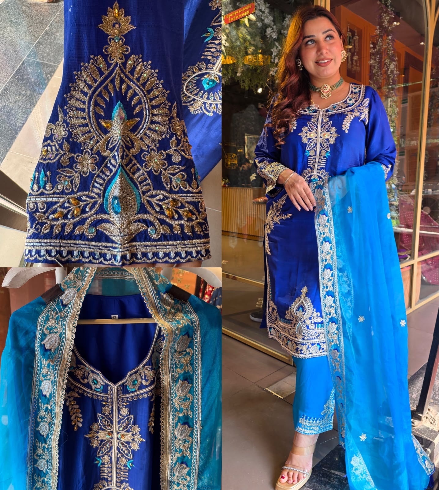 Royal Blue & Turquoise Embroidered Suit Set