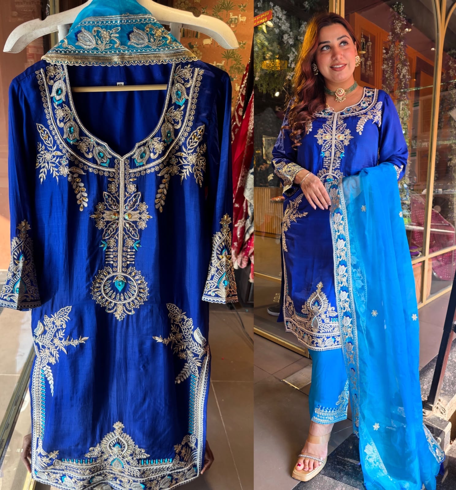 Royal Blue & Turquoise Embroidered Suit Set