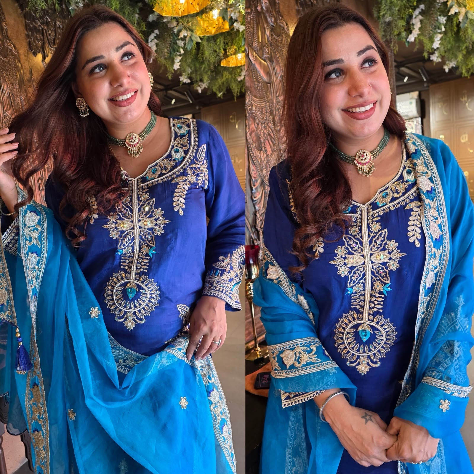 Royal Blue & Turquoise Embroidered Suit Set