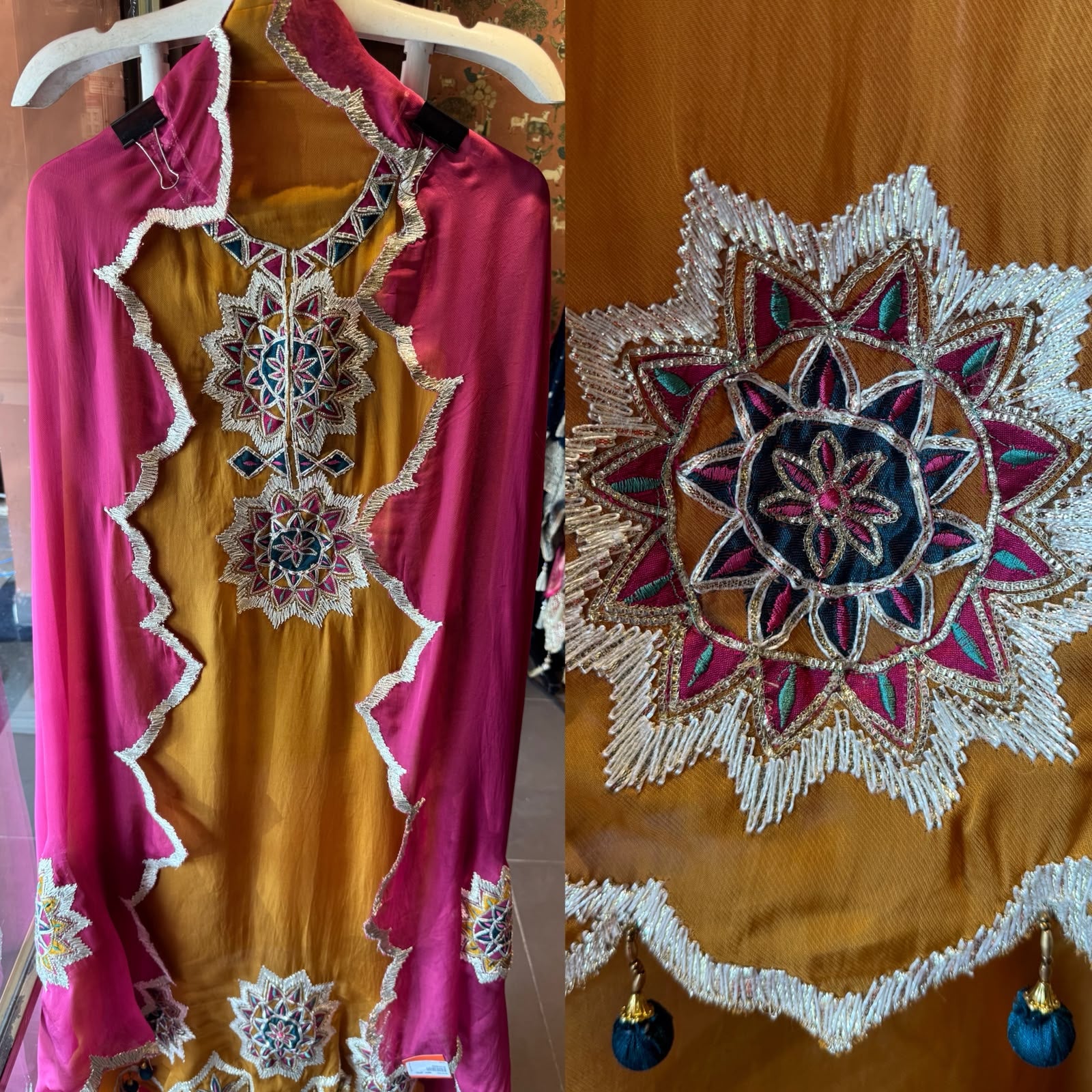 Multicoloured thread embroidery unstitched suit