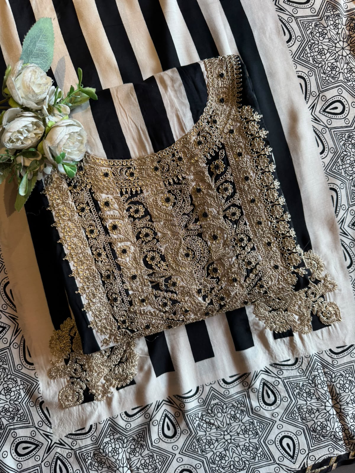 Bold stripes meet timeless ethnic elegance unstitched suit