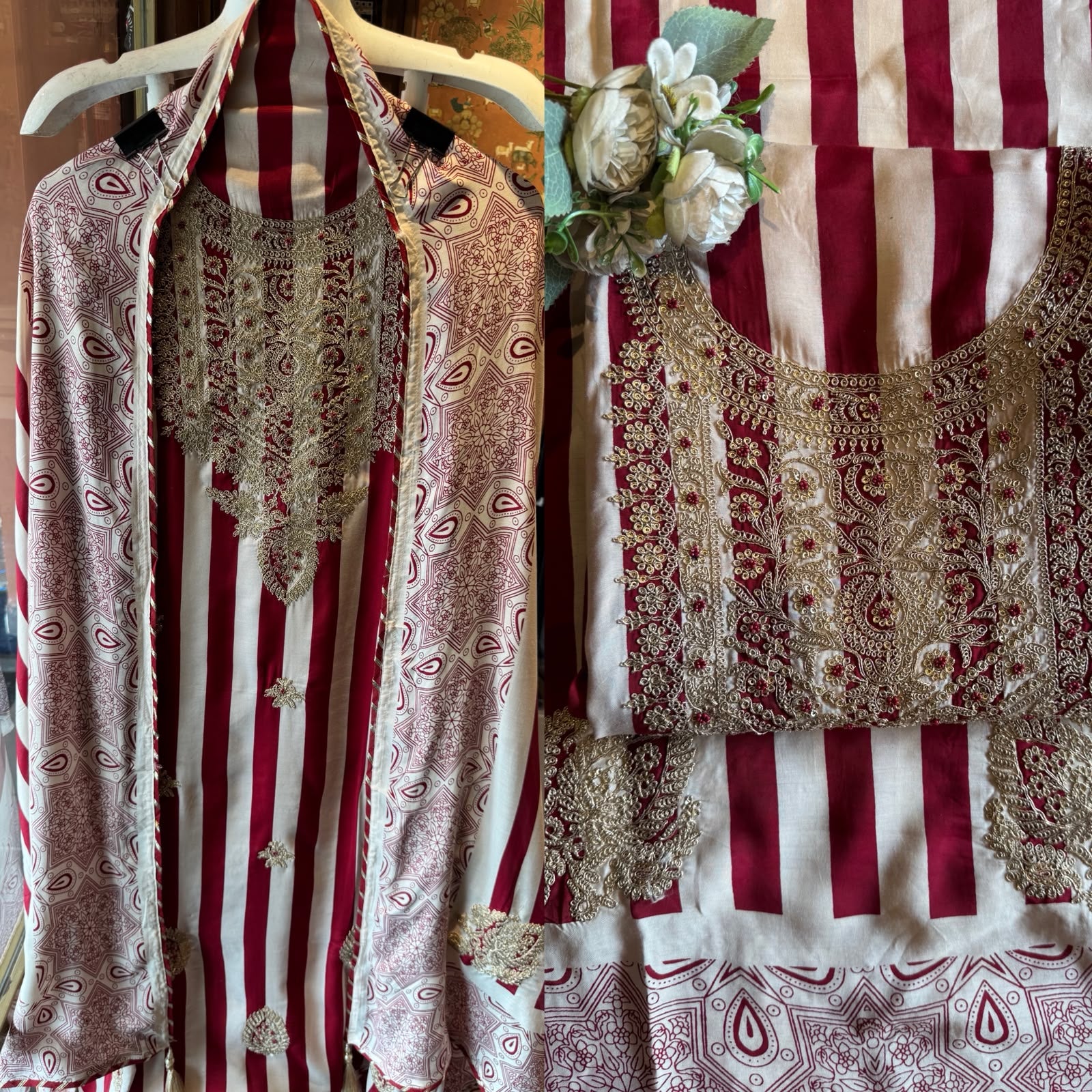 Bold stripes meet timeless ethnic elegance unstitched suit