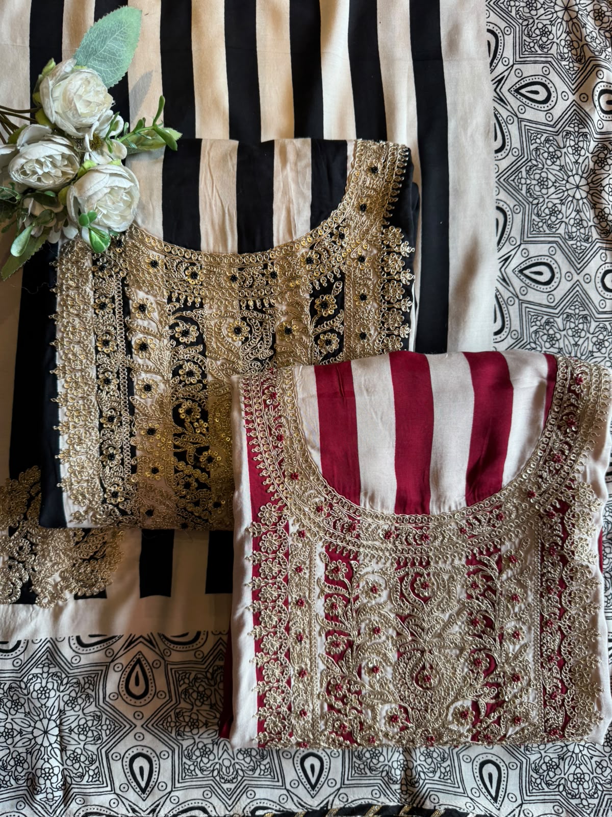 Bold stripes meet timeless ethnic elegance unstitched suit