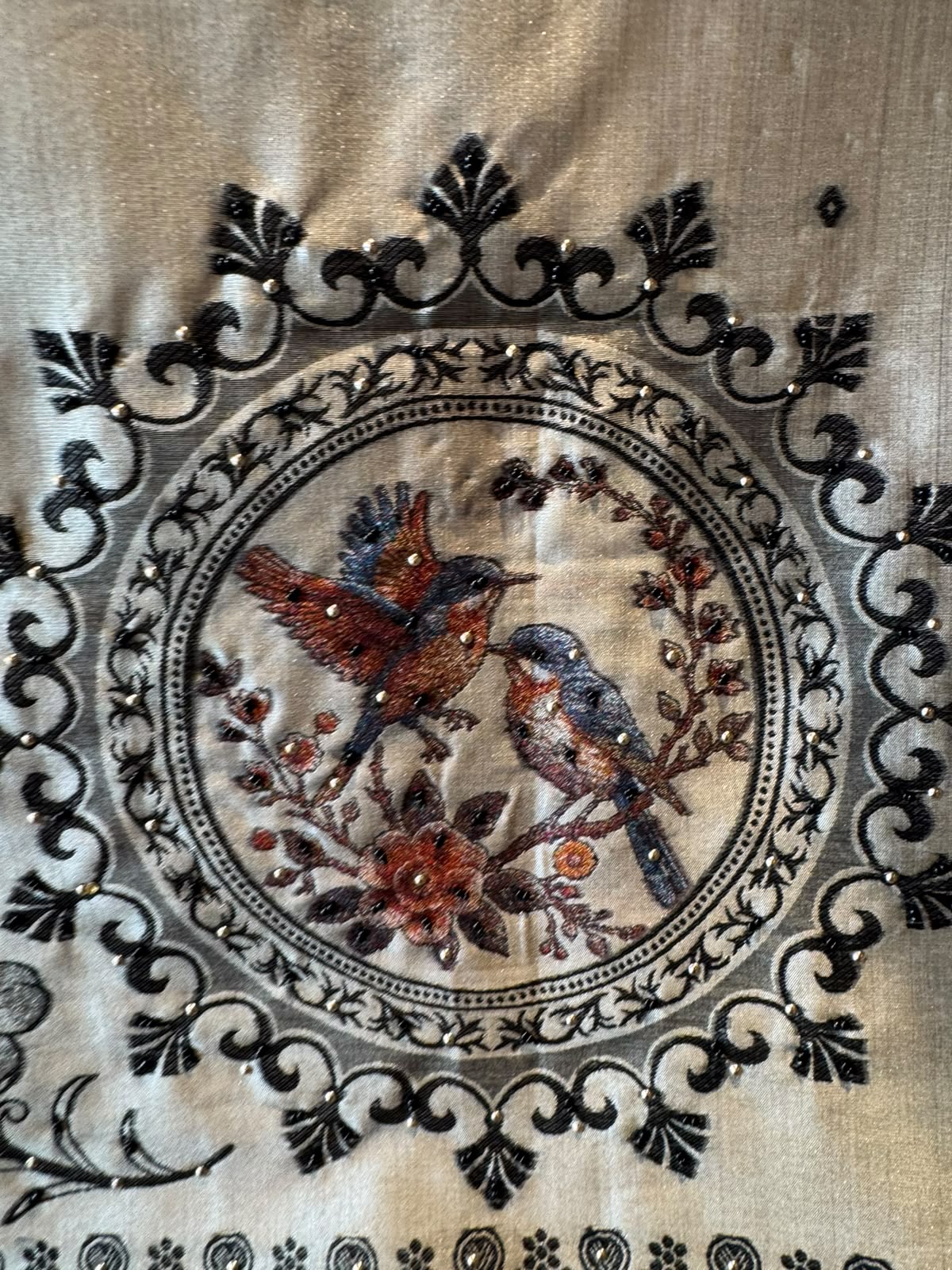 Beige Bird hand woven Embroidered Suit set