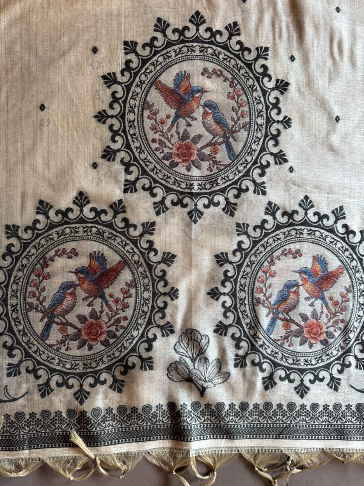 Beige Bird hand woven Embroidered Suit set
