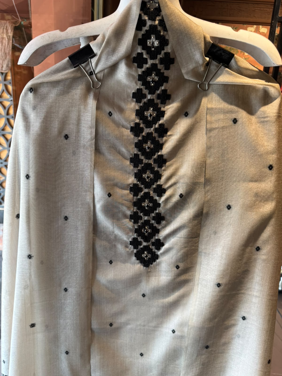 Beige Bird hand woven Embroidered Suit set