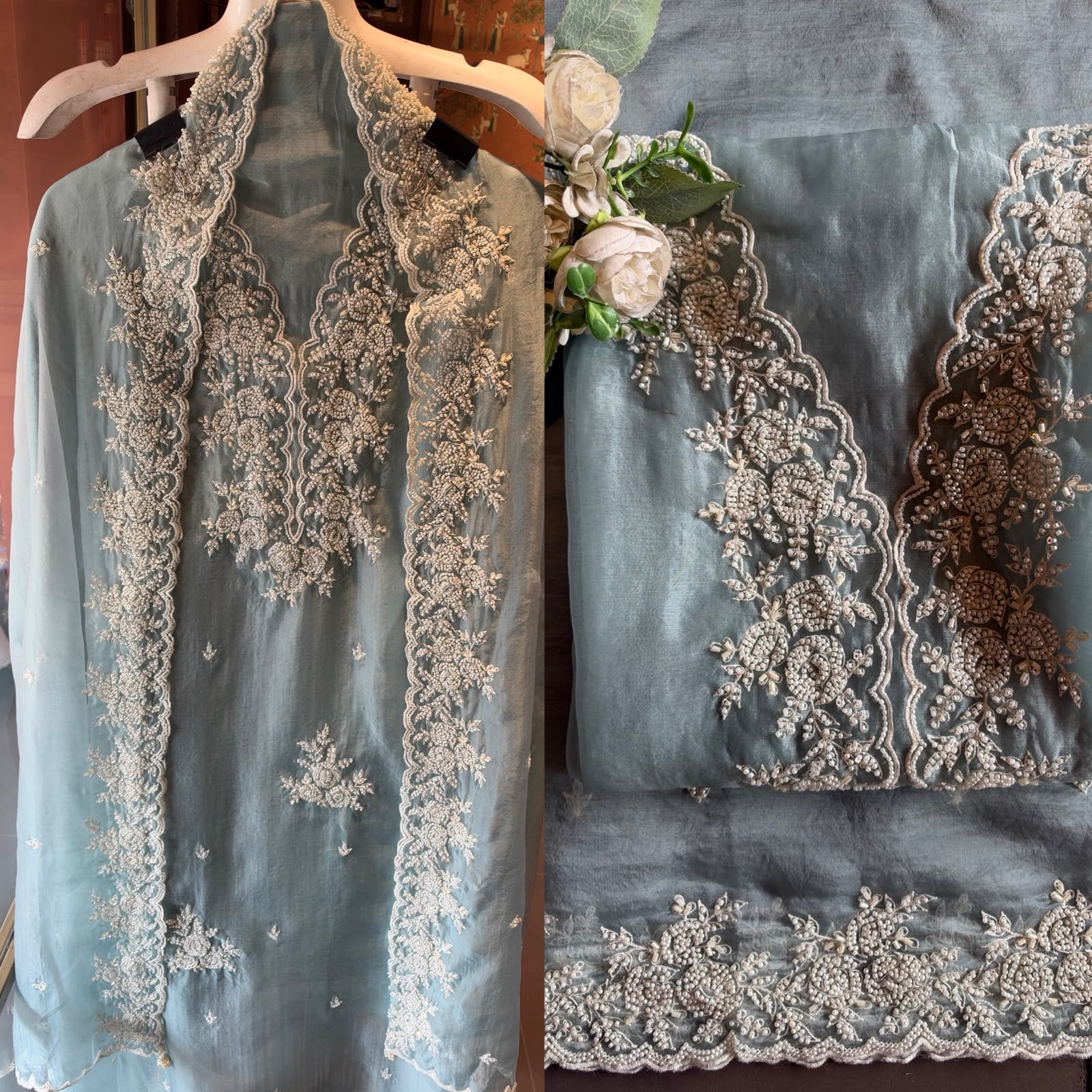 Pearl and beads Embroidered Suit Set